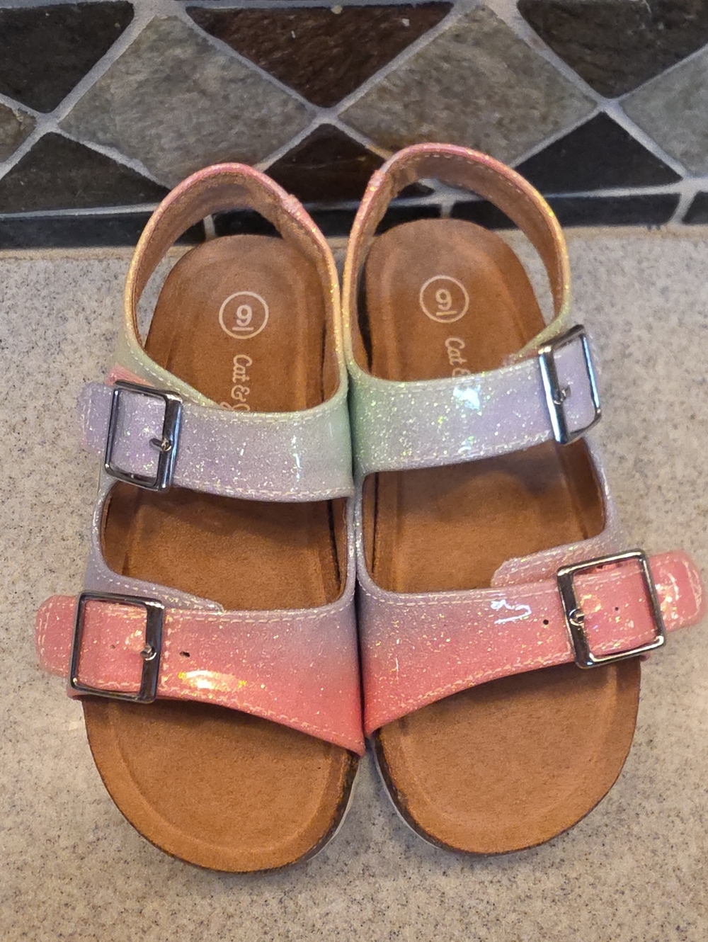 Cat & Jack Girls' Glitter Ombre Sandals - Pink, Green, Blue